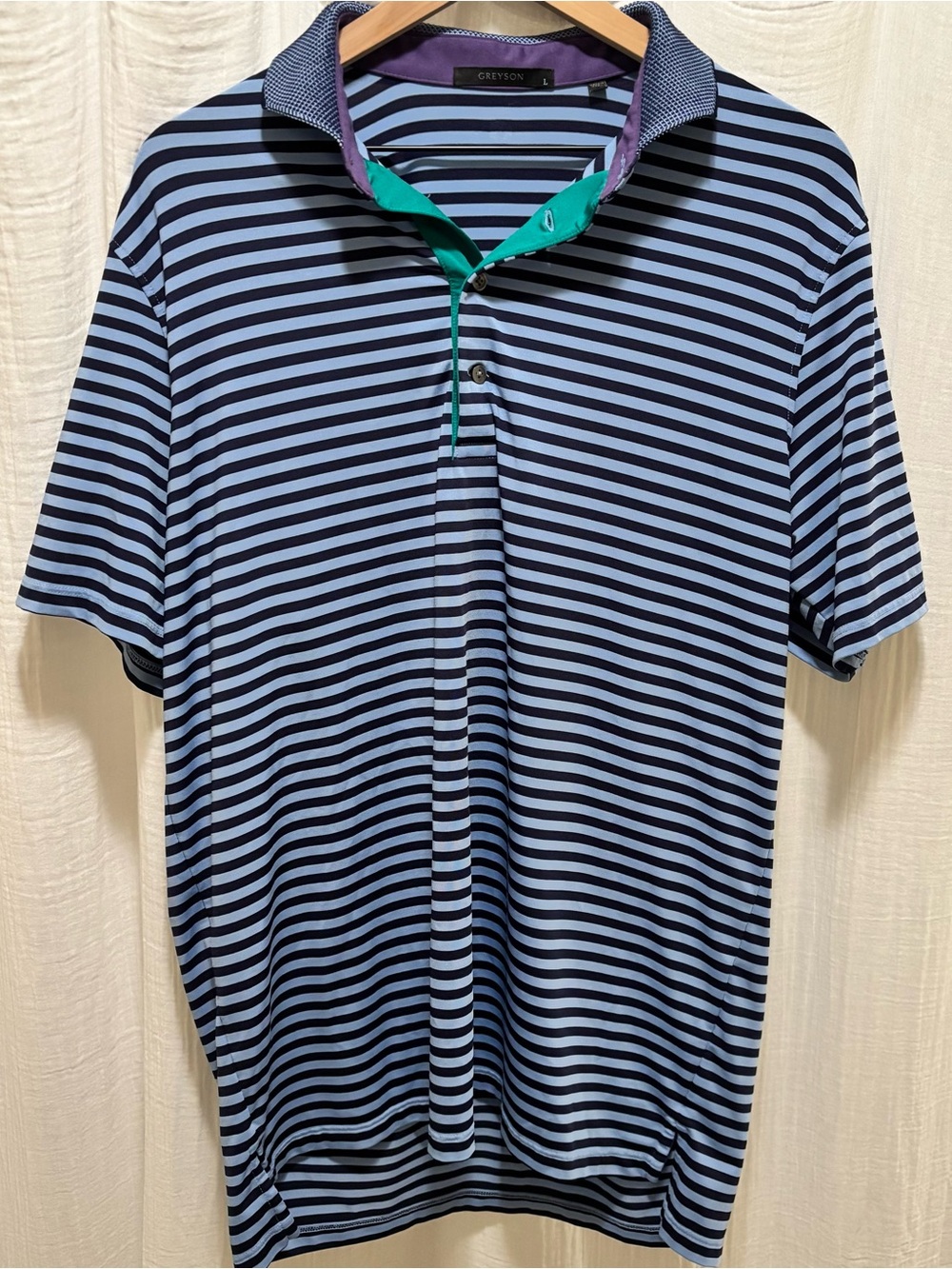 Greyson Clothiers Performance Striped Golf Polo with Distinct Contrast Accents L